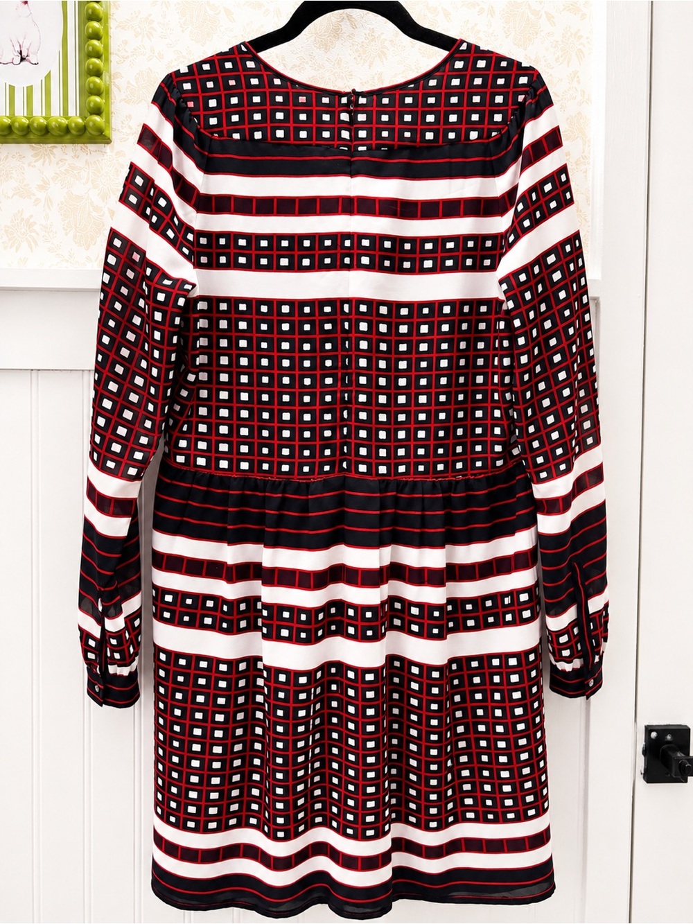 LOFT Red, Black & White Long-Sleeve Geometric Dress - Picture 3 of 4